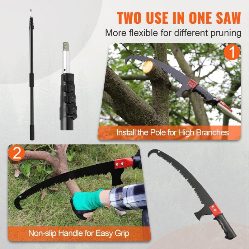 Outdoor Hand Tools | Manual Pole Saw, 4.9-20 ft Extendable Tree Pruner, Sharp Steel Blade for High Branches Trimming, with Lightweight Aluminum Alloy Handle and a Chenille Brush, for Pruning Palms and Shrubs Lawn & Garden Outdoor Hand Tools