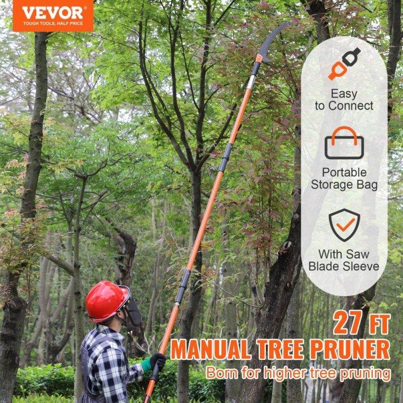 Outdoor Hand Tools | Manual Pole Saw, 7.3-27 ft Extendable Tree Pruner, Sharp Steel Blade High Branches Trimming, Manual Branch Trimmer with Lightweight 8 Fiberglass Handles, for Pruning Palms and Shrubs Lawn & Garden Outdoor Hand Tools