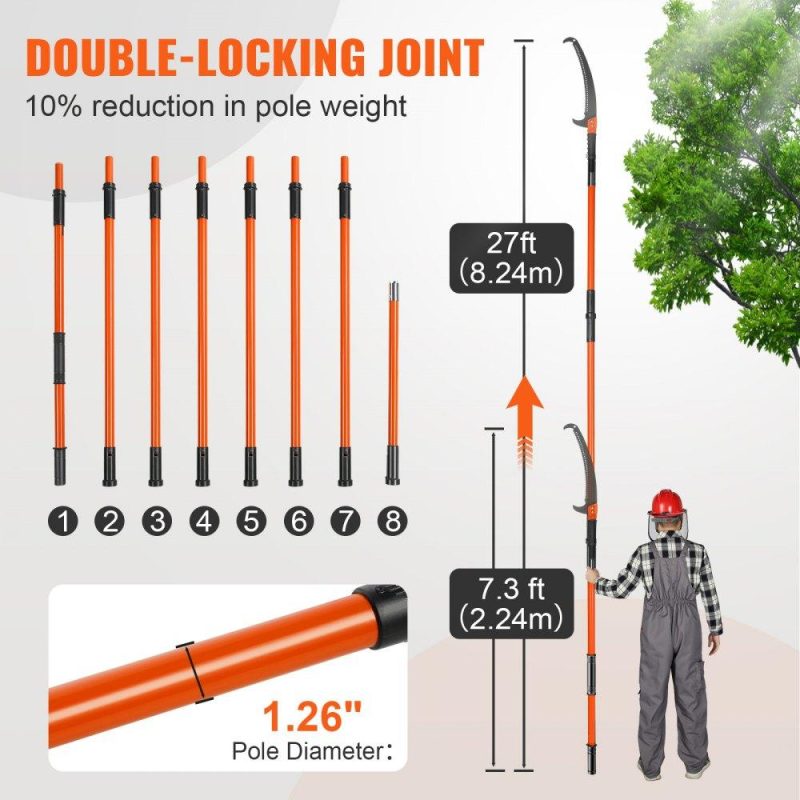 Outdoor Hand Tools | Manual Pole Saw, 7.3-27 ft Extendable Tree Pruner, Sharp Steel Blade High Branches Trimming, Manual Branch Trimmer with Lightweight 8 Fiberglass Handles, for Pruning Palms and Shrubs Lawn & Garden Outdoor Hand Tools