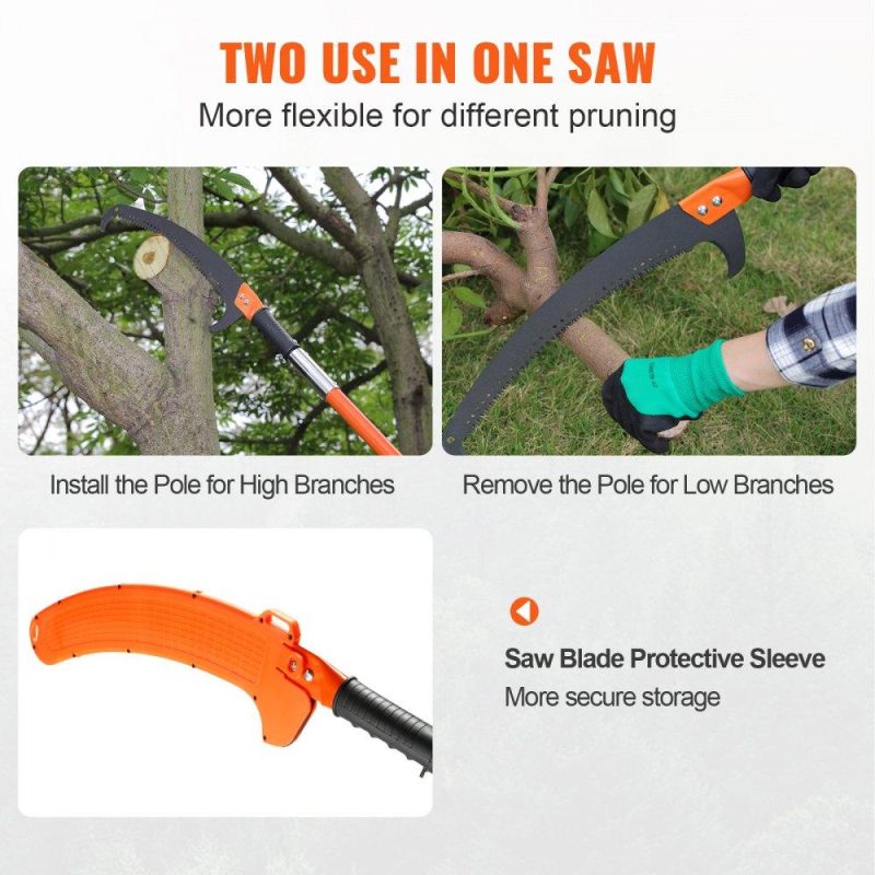 Outdoor Hand Tools | Manual Pole Saw, 7.3-27 ft Extendable Tree Pruner, Sharp Steel Blade High Branches Trimming, Manual Branch Trimmer with Lightweight 8 Fiberglass Handles, for Pruning Palms and Shrubs Lawn & Garden Outdoor Hand Tools