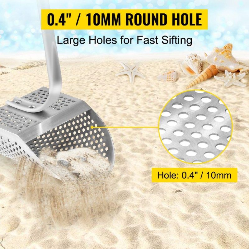 Outdoor Hand Tools | Metal Detector Sand Scoop, Stainless Steel Metal Detecting Beach Scoop Scoops, 10 MM Hole Beach Metal Detector Scoop Shovel, w/ Stainless Steel Handle Pole, for Metal Detecting Treasure Hunting Lawn & Garden Outdoor Hand Tools