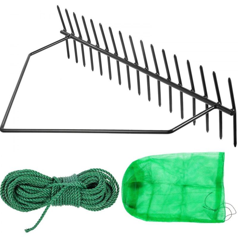 Outdoor Hand Tools | Pond Rake, 32 inch Aquatic Weed Rake, Double Sided Lake Weed Cutter, Clean Aquatic Weeds Muck Silt Lake Rakes, Weed Rakes Tool for Lake Pond Beach Landscaping, Lake Weed Rake with 66ft Rope Lawn & Garden Outdoor Hand Tools