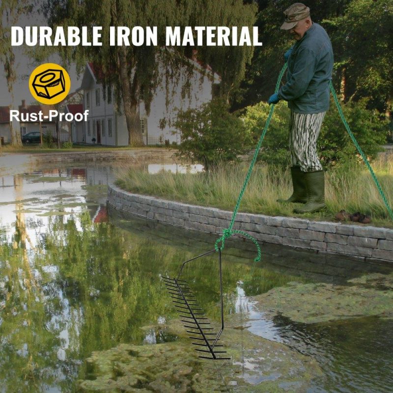 Outdoor Hand Tools | Pond Rake, 32 inch Aquatic Weed Rake, Double Sided Lake Weed Cutter, Clean Aquatic Weeds Muck Silt Lake Rakes, Weed Rakes Tool for Lake Pond Beach Landscaping, Lake Weed Rake with 66ft Rope Lawn & Garden Outdoor Hand Tools