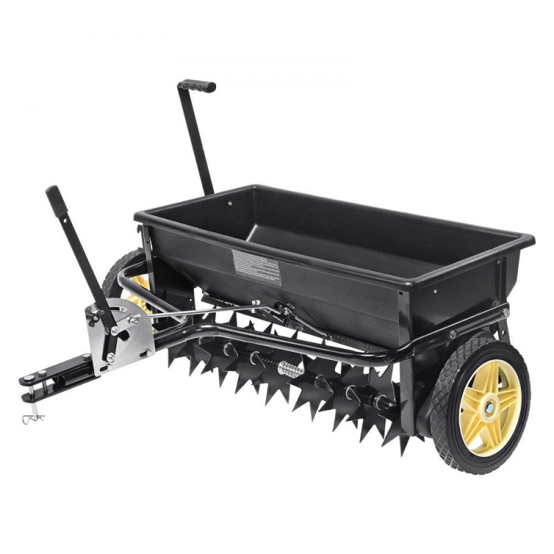 Outdoor Hand Tools | Seed Spreader, 100 LB Capacity, Towable Poly Drop Design with 10″ Wheels, Durable Steel Spike Aerator, for Efficient Fertilizing, Seeding, and Salt Distribution, Ideal for Home, Farm Use, Rug Lawn & Garden Outdoor Hand Tools