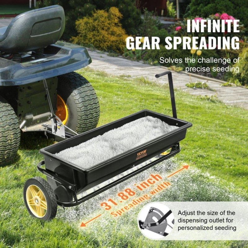 Outdoor Hand Tools | Seed Spreader, 100 LB Capacity, Towable Poly Drop Design with 10″ Wheels, Durable Steel Spike Aerator, for Efficient Fertilizing, Seeding, and Salt Distribution, Ideal for Home, Farm Use, Rug Lawn & Garden Outdoor Hand Tools