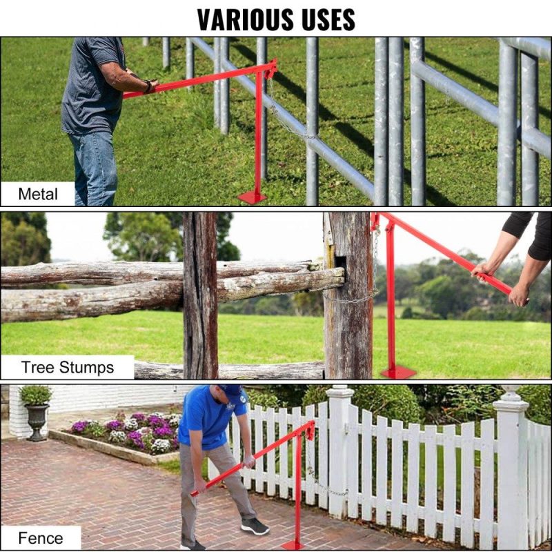 Outdoor Hand Tools | T Post Puller, 43.3 x 5.9 x 5.9 in, Heavy Duty Fence Jack with 118 in Long Lifting Chain, Powder-Coated Iron Standing Frame and Lever, for Round-Post, T-Stakes, Sign Posts & Tree Stump, Red Lawn & Garden Outdoor Hand Tools