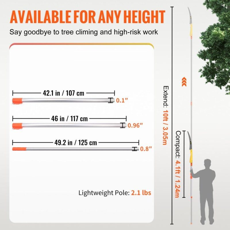 Outdoor Hand Tools | Tree Pruner Pole Saw 10 ft Extendable Aluminum Pole Sharp Steel Blade Lawn & Garden Outdoor Hand Tools