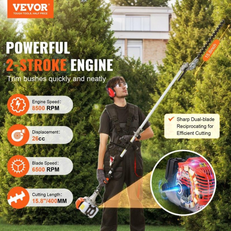 Outdoor Power Equipment | 15.7-inch 26CC 2 Cycle Gas Hedge Trimmer, Gas Powered Pole Hedge Trimmer with Dual Sided Dual Action Blade, 270° Adjustable Trimmer Head, Suitable for Trimming Shrubs, Bushes Lawn & Garden Outdoor Power Equipment