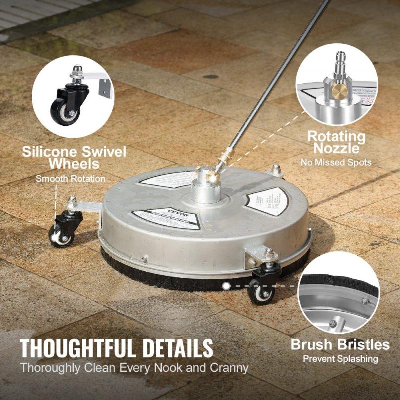 Outdoor Power Equipment | 15″ Pressure Washer Surface Cleaner w/ Wheels, Stainless Steel Concrete Cleaner 4000 Max PSI , 1/4″ Quick-Connect Connector w/ 2 Extension Wand, Heavy Duty Power Washer For Floor Driveway, Patio Lawn & Garden Outdoor Power Equipment