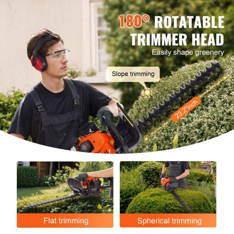 Outdoor Power Equipment | 23.2-inch 26CC 2 Cycle Gas Hedge Trimmer, Gas Powered Handheld Hedge Trimmer with Dual Sided Dual Action Blade, 180° Adjustable Trimmer Head, Suitable for Trimming Shrubs, Low Bushes Lawn & Garden Outdoor Power Equipment