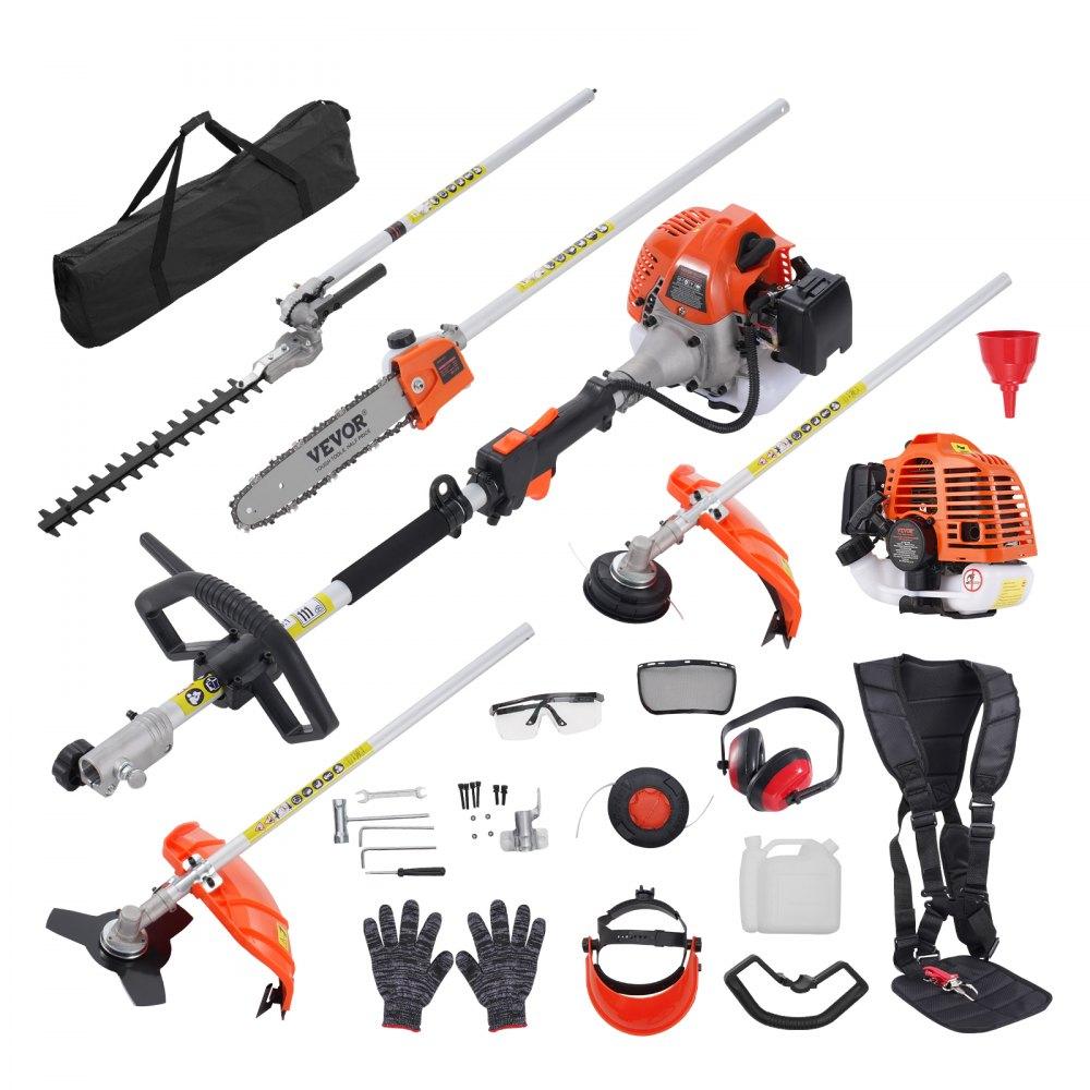 Outdoor Power Equipment | 26CC 6-in-1 Multi-Functional Trimming Tools, Gas Hedge Trimmer, Weed Eater, String Trimmer, Brush Cutter, Edger, Pole Saw Chainsaw Pruner with Extension Pole Lawn & Garden Outdoor Power Equipment