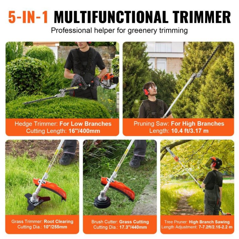 Outdoor Power Equipment | 26CC 6-in-1 Multi-Functional Trimming Tools, Gas Hedge Trimmer, Weed Eater, String Trimmer, Brush Cutter, Edger, Pole Saw Chainsaw Pruner with Extension Pole Lawn & Garden Outdoor Power Equipment