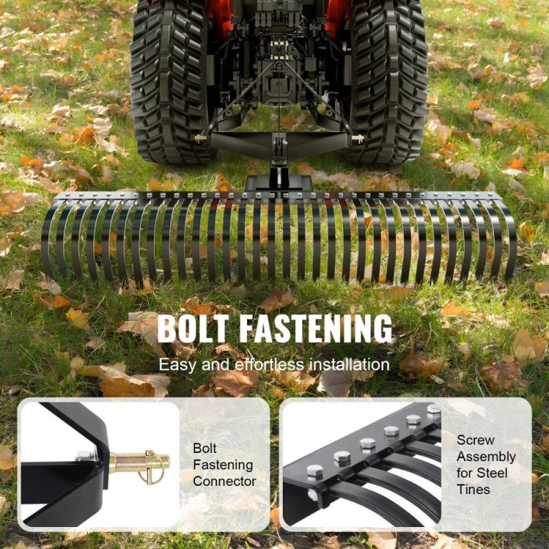 Outdoor Power Equipment | Pull-Behind Thatch Remover, 60″ Width, Equipped with 32 Durable Steel Prongs, Tractor-Compatible 3-Point Hitch Garden Rake, Ideal for Soil Preparation and Grass Maintenance Lawn & Garden Outdoor Power Equipment