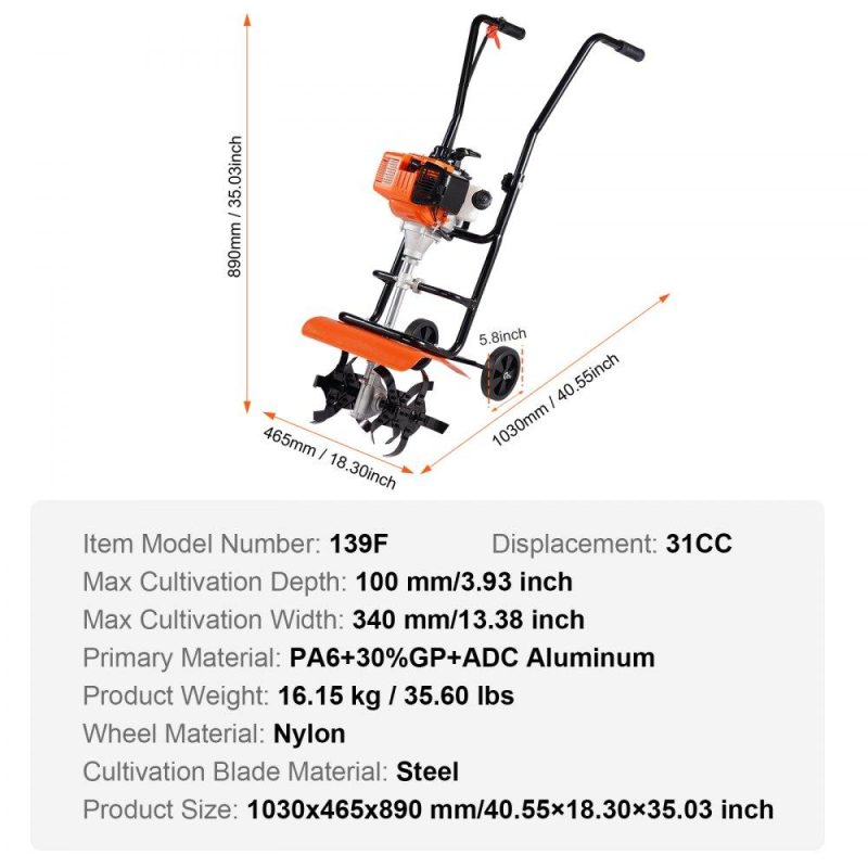 Outdoor Power Equipment | Tiller Cultivator, 31CC 4-Stroke Garden Cultivator, Tiller with 4 Steel Adjustable Front Tines for Lawn, Garden and Field Cultivation Lawn & Garden Outdoor Power Equipment