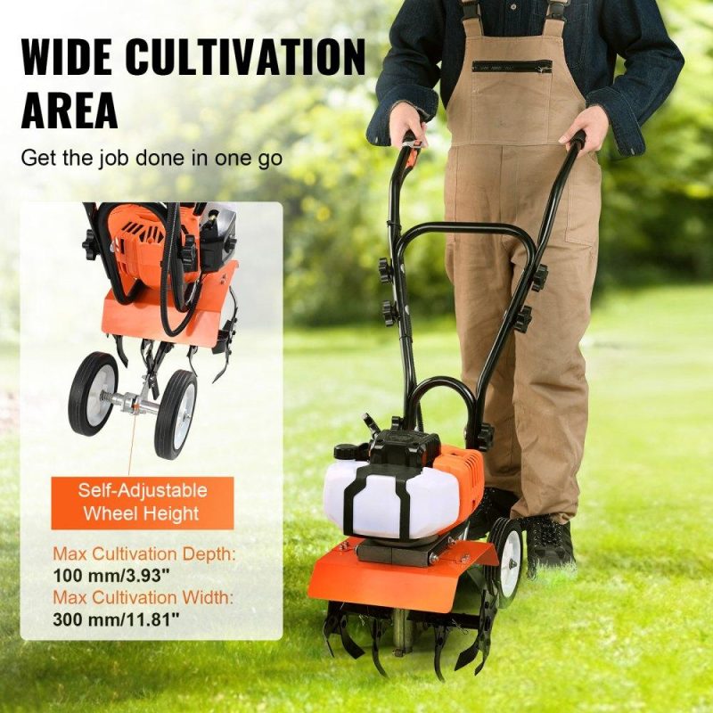 Outdoor Power Equipment | Tiller Cultivator, 43CC 2-Stroke Garden Cultivator, Tiller with 4 Steel Adjustable Front Tines for Lawn, Garden and Field Cultivation Lawn & Garden Outdoor Power Equipment