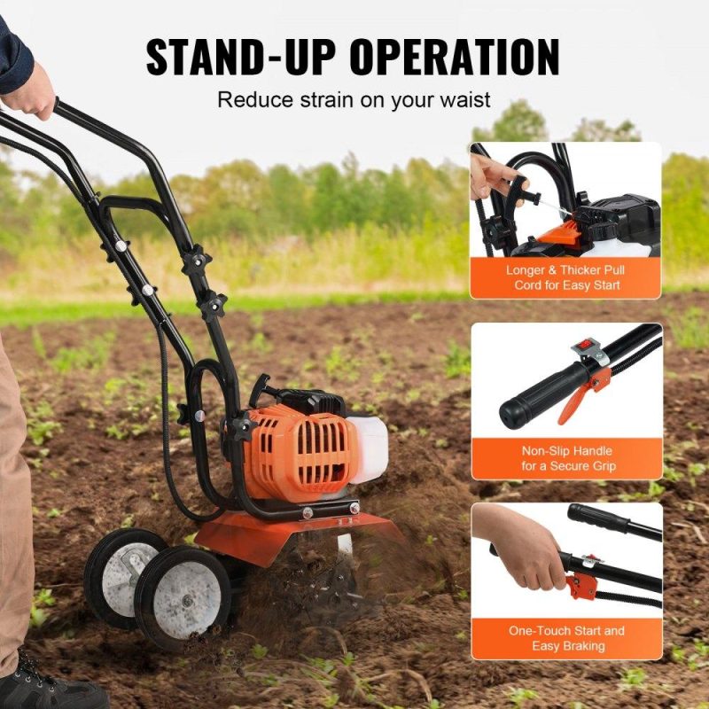 Outdoor Power Equipment | Tiller Cultivator, 43CC 2-Stroke Garden Cultivator, Tiller with 4 Steel Adjustable Front Tines for Lawn, Garden and Field Cultivation Lawn & Garden Outdoor Power Equipment