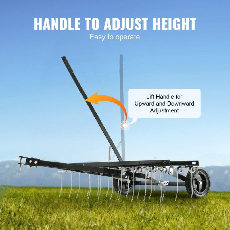 Outdoor Power Equipment | Tow Behind Dethatcher, 40-inch Tow Dethatcher with 20 Spring Steel Tines, Lawn Dethatcher Rake for ATV or Mower, Tow Behind Lawn Rake with Lift Handle for Garden Farm Grass Lawn & Garden Outdoor Power Equipment