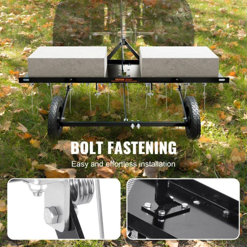 Outdoor Power Equipment | Tow Behind Dethatcher, 40-inch Tow Dethatcher with 20 Spring Steel Tines, Lawn Dethatcher Rake for ATV or Mower, Tow Behind Lawn Rake with Lift Handle for Garden Farm Grass Lawn & Garden Outdoor Power Equipment