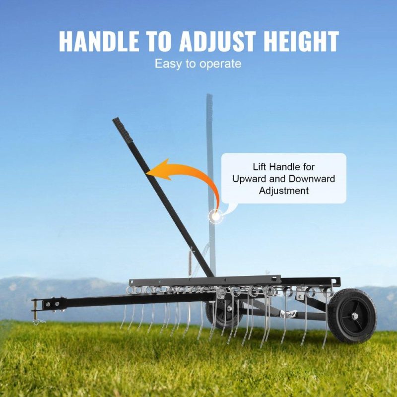 Outdoor Power Equipment | Tow Behind Dethatcher, 48-inch Tow Dethatcher with 24 Spring Steel Tines, Lawn Dethatcher Rake for ATV or Mower, Tow Behind Lawn Rake with Lift Handle for Garden Farm Grass Lawn & Garden Outdoor Power Equipment