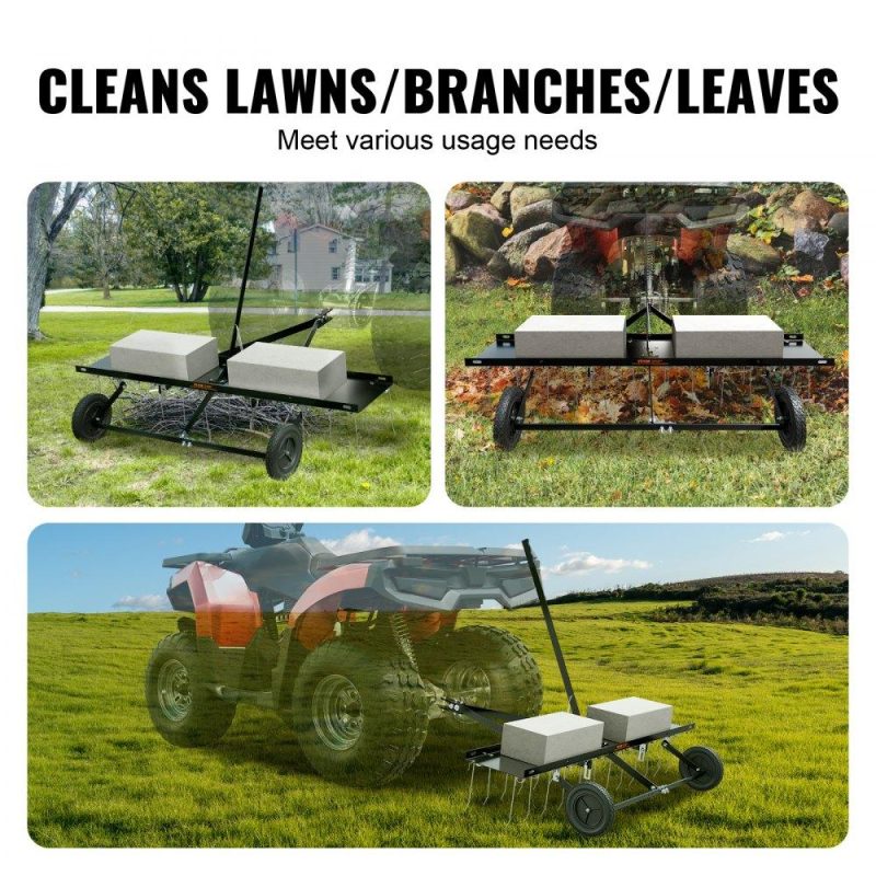 Outdoor Power Equipment | Tow Behind Dethatcher, 48-inch Tow Dethatcher with 24 Spring Steel Tines, Lawn Dethatcher Rake for ATV or Mower, Tow Behind Lawn Rake with Lift Handle for Garden Farm Grass Lawn & Garden Outdoor Power Equipment