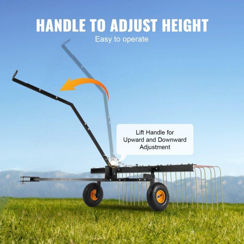 Outdoor Power Equipment | Tow Behind Dethatcher, 60-inch Tow Dethatcher with 24 Steel Tines, Lawn Dethatcher Rake for ATV or Mower, Tow Behind Lawn Rake with Lift Handle for Leaves, Pine Needles, and Grass Lawn & Garden Outdoor Power Equipment