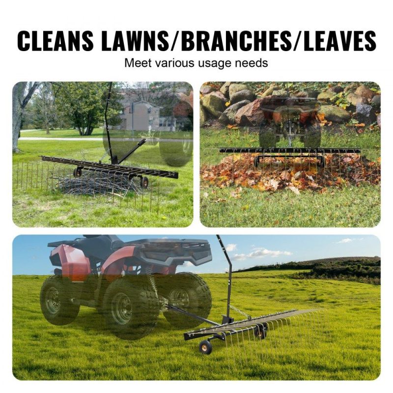 Outdoor Power Equipment | Tow Behind Dethatcher, 60-inch Tow Dethatcher with 24 Steel Tines, Lawn Dethatcher Rake for ATV or Mower, Tow Behind Lawn Rake with Lift Handle for Leaves, Pine Needles, and Grass Lawn & Garden Outdoor Power Equipment