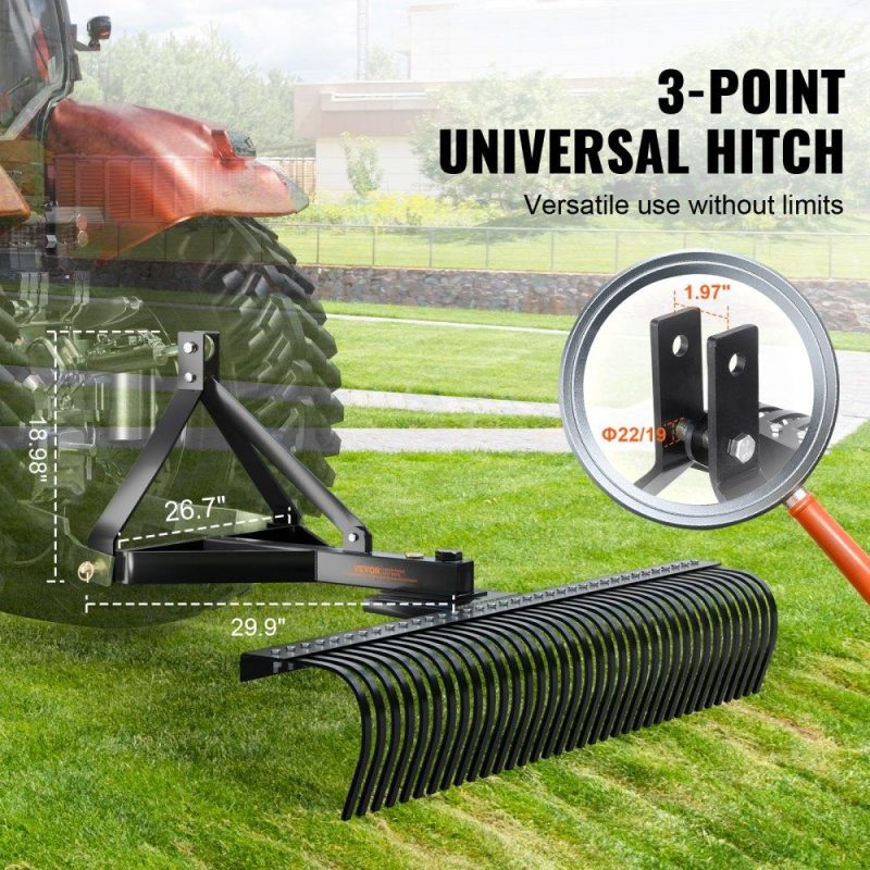 Outdoor Power Equipment | Tow Behind Dethatcher, 72-inch Tow Dethatcher with 36 Steel Tines, 3-Point Lawn Dethatcher Rake with Attachments for Tractor, Landscape Rake for Garden, Farm, Grass Lawn & Garden Outdoor Power Equipment