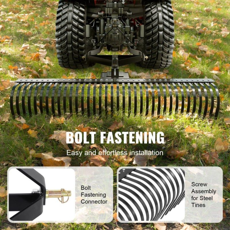 Outdoor Power Equipment | Tow Behind Dethatcher, 72-inch Tow Dethatcher with 36 Steel Tines, 3-Point Lawn Dethatcher Rake with Attachments for Tractor, Landscape Rake for Garden, Farm, Grass Lawn & Garden Outdoor Power Equipment