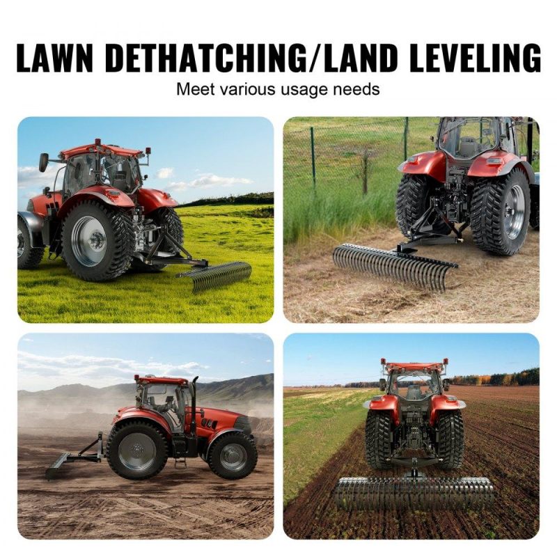 Outdoor Power Equipment | Tow Behind Dethatcher, 72-inch Tow Dethatcher with 36 Steel Tines, 3-Point Lawn Dethatcher Rake with Attachments for Tractor, Landscape Rake for Garden, Farm, Grass Lawn & Garden Outdoor Power Equipment