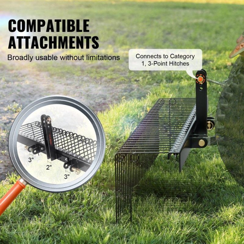 Outdoor Power Equipment | Tow Behind Landscape Rake, 72″ Tow Dethatcher with 32 Steel Tines, Lawn Dethatcher Rake Attaches to Category 1, 3 Point Hitch for Tractor, for Leaves, Pine Needles, Straw, and Grass Lawn & Garden Outdoor Power Equipment