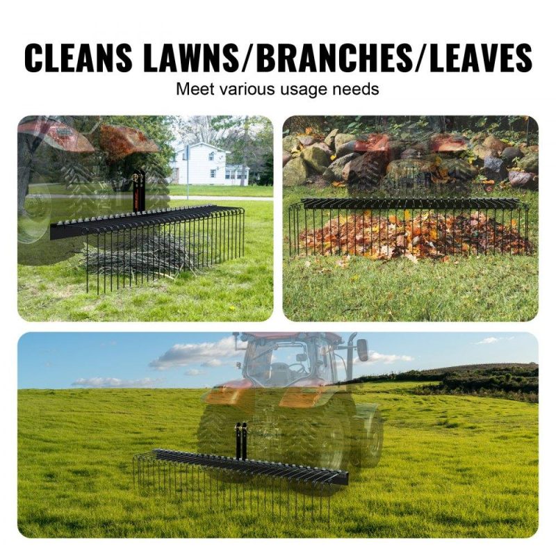 Outdoor Power Equipment | Tow Behind Landscape Rake, 72″ Tow Dethatcher with 32 Steel Tines, Lawn Dethatcher Rake Attaches to Category 1, 3 Point Hitch for Tractor, for Leaves, Pine Needles, Straw, and Grass Lawn & Garden Outdoor Power Equipment