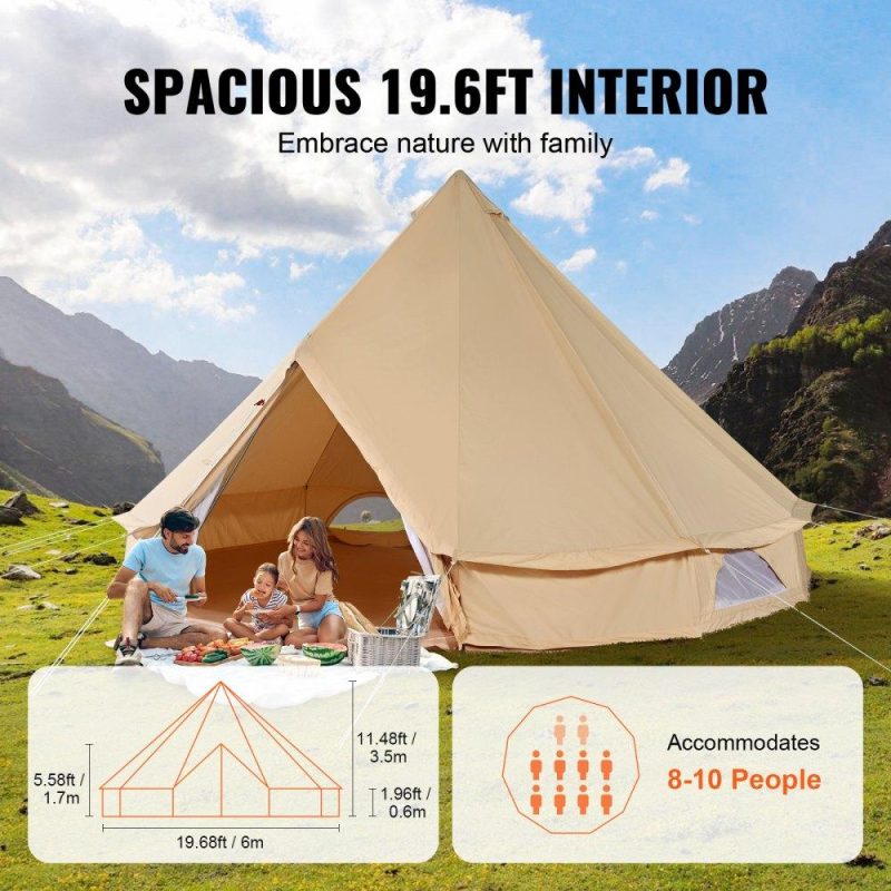 Patio Furniture & Accessories | 10-12 Person Canvas Glamping Bell Tent, Breathable Waterproof Yurt Tent with Stove Jack and Detachable Side Wall for Family Camping, 20’x20’x138″(Diameter 6M) Lawn & Garden Patio Furniture & Accessories