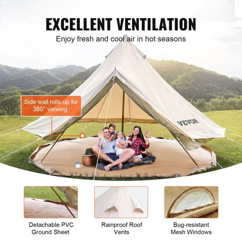 Patio Furniture & Accessories | 10-12 Person Canvas Glamping Bell Tent, Breathable Waterproof Yurt Tent with Stove Jack and Detachable Side Wall for Family Camping, 20’x20’x138″(Diameter 6M) Lawn & Garden Patio Furniture & Accessories