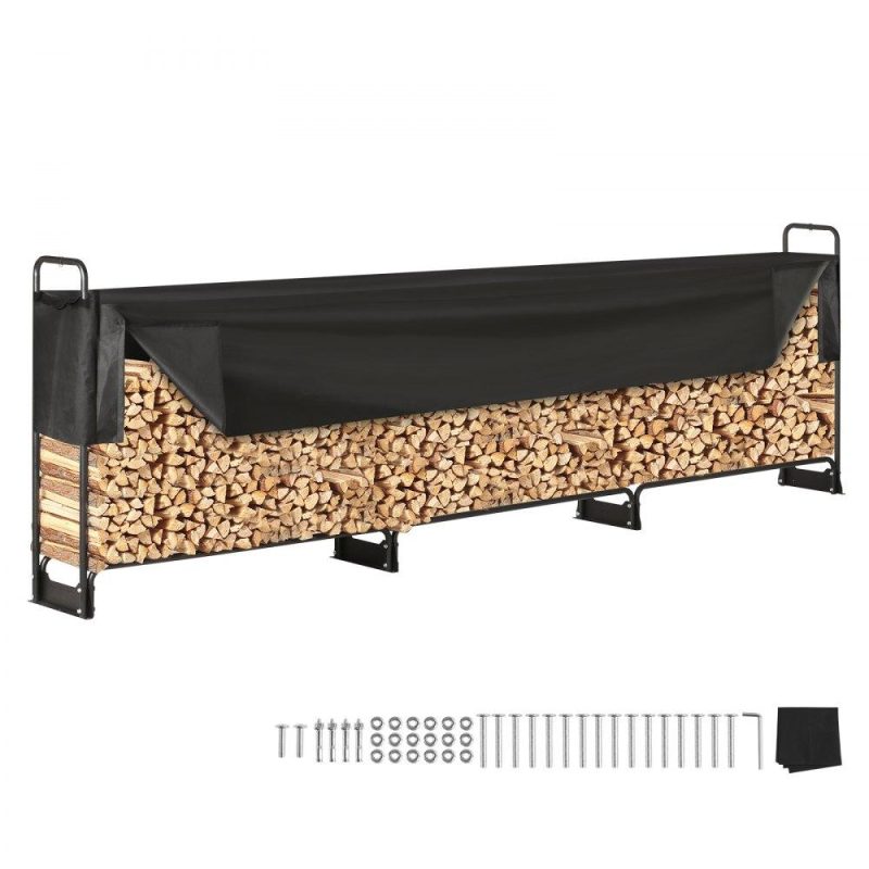 Patio Furniture & Accessories | 12.7FT Outdoor Firewood Rack with Cover, 152×14.2×46.1in,Heavy Duty Firewood Holder & 600D Oxford Waterproof Cover for Fireplace, Patio, Indoor/Outdoor Log Storage Rack for 3/4 Cord of Firewood Lawn & Garden Patio Furniture & Accessories