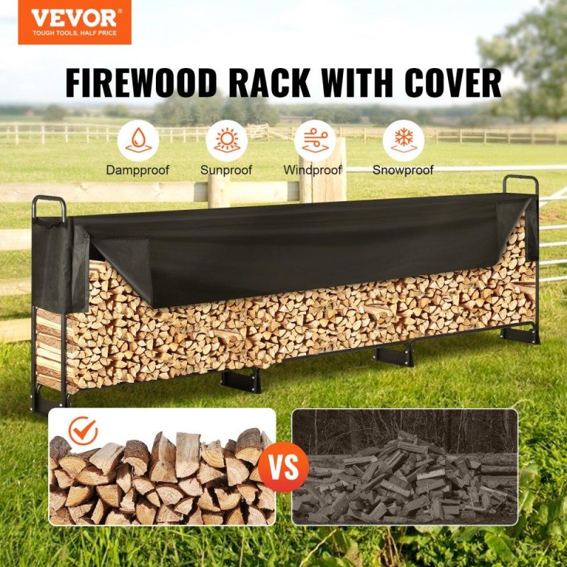 Patio Furniture & Accessories | 12.7FT Outdoor Firewood Rack with Cover, 152×14.2×46.1in,Heavy Duty Firewood Holder & 600D Oxford Waterproof Cover for Fireplace, Patio, Indoor/Outdoor Log Storage Rack for 3/4 Cord of Firewood Lawn & Garden Patio Furniture & Accessories