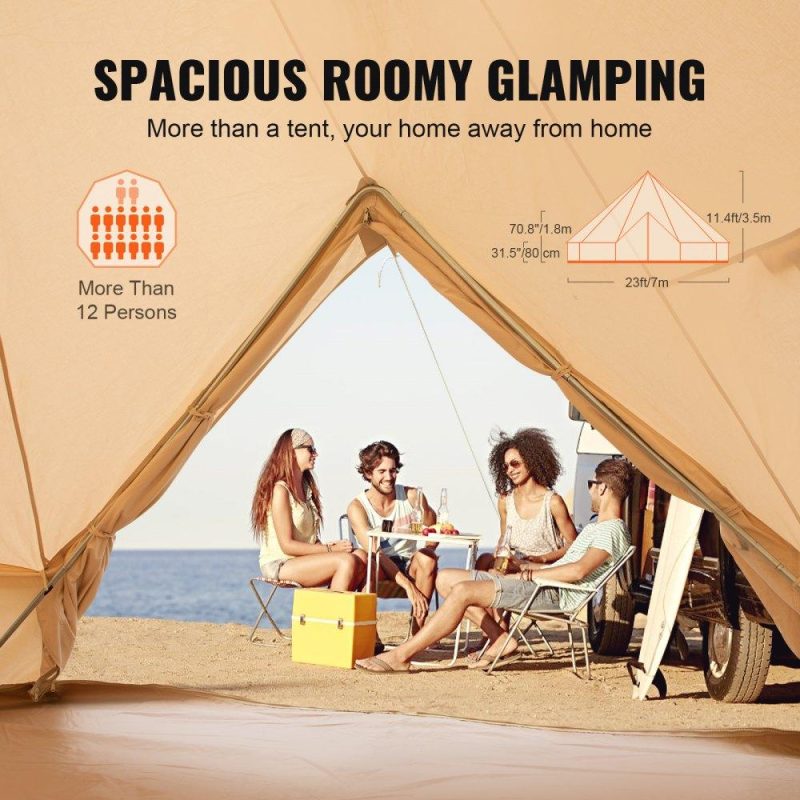 Patio Furniture & Accessories | 12 Person Canvas Glamping Bell Tent, Breathable Waterproof Large Yurt Tent with Stove Jack and Detachable Side Wall for Family Camping, 23’x23’x137″(Diameter 7M) Lawn & Garden Patio Furniture & Accessories