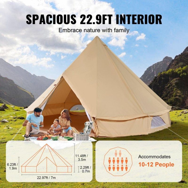 Patio Furniture & Accessories | 12 Person Canvas Glamping Bell Tent, Breathable Waterproof Large Yurt Tent with Stove Jack and Detachable Side Wall for Family Camping, 23’x23’x137″(Diameter 7M) Lawn & Garden Patio Furniture & Accessories