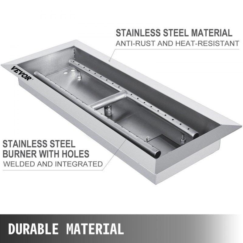 Patio Furniture & Accessories | 20×8 Inch Stainless Steel Rectangular Built-in Fire Pit Pan with H-Burner, Silver Lawn & Garden Patio Furniture & Accessories