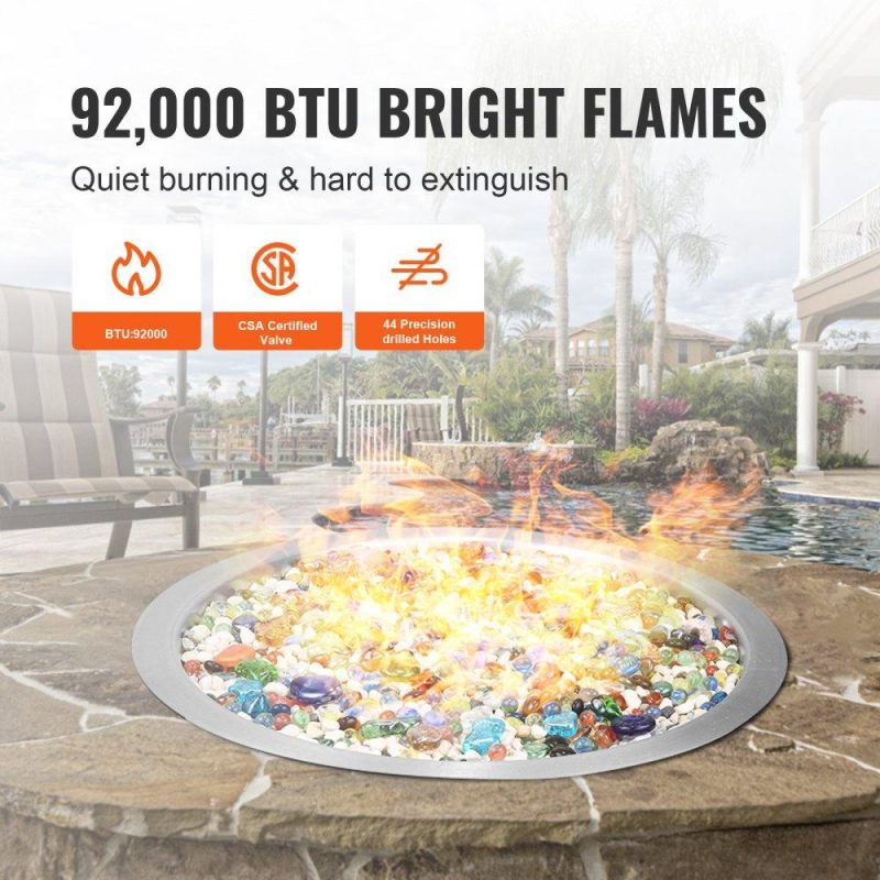 Patio Furniture & Accessories | 24 inch Round Drop-in Fire Pit Pan, Stainless Steel Fire Pit Burner, Natural & Propane Gas Fire Pan 92,000 BTU, for Indoor or Outdoor Use Lawn & Garden Patio Furniture & Accessories