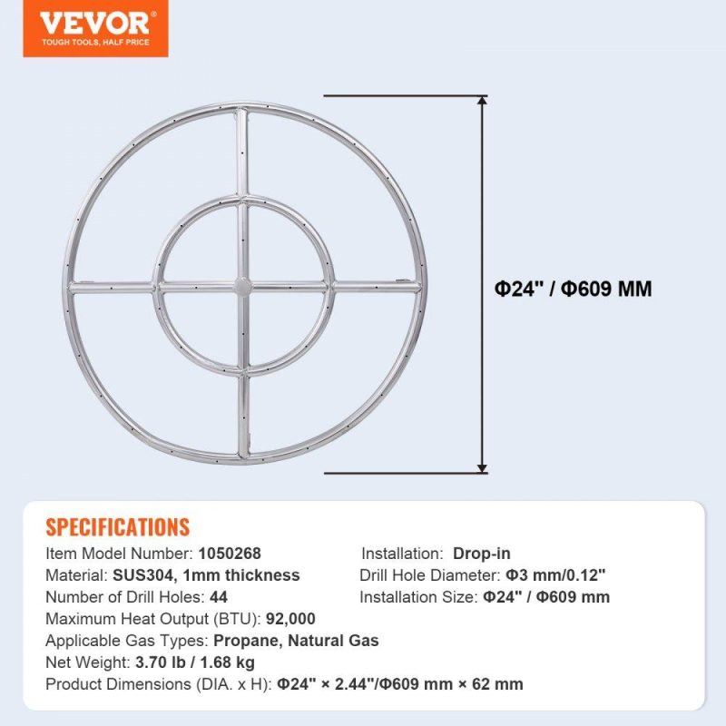 Patio Furniture & Accessories | 24 inch Round Drop-in Fire Pit Pan, Stainless Steel Fire Pit Burner, Natural & Propane Gas Fire Pan 92,000 BTU, for Indoor or Outdoor Use Lawn & Garden Patio Furniture & Accessories