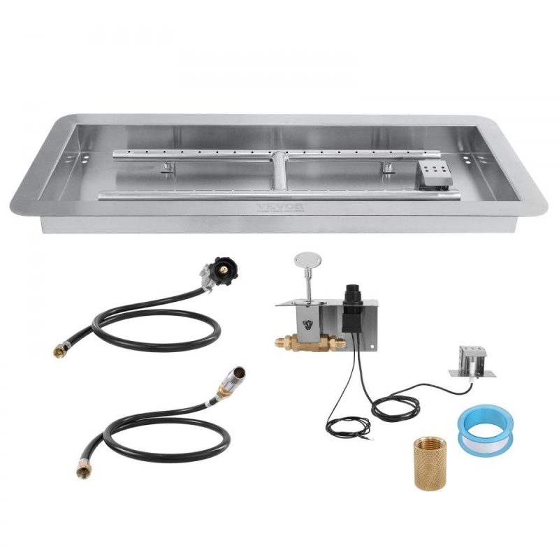 Patio Furniture & Accessories | 24 x 8 inch Drop-in Fire Pit Pan, Rectangular Stainless Steel Fire Pit Burner Kit, Natural & Propane Gas Fire Pan 120,000 BTU with H-Burner for Indoor or Outdoor Use Lawn & Garden Patio Furniture & Accessories