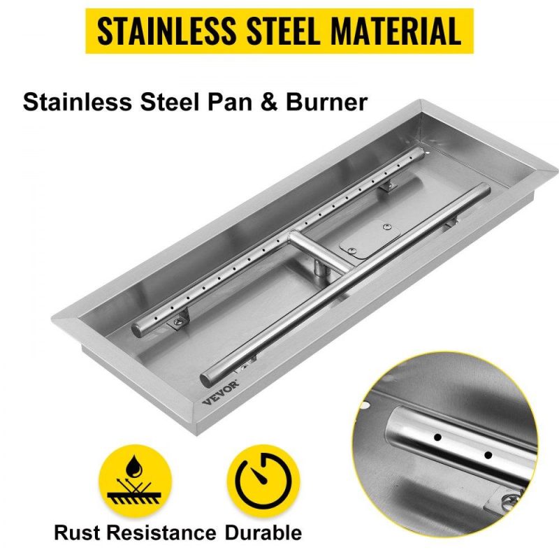 Patio Furniture & Accessories | 25.5×10 Inch Stainless Steel Rectangular Built-in Fire Pit Pan with H-Burner 90K BTU, Silver Lawn & Garden Patio Furniture & Accessories