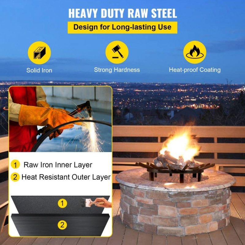 Patio Furniture & Accessories | 28in Fire Grate Log Grate ,Wagon Wheel Firewood Grates 16 Iron Bars, Fireplace Grates Burning Rack Holder 6 Legs for Indoor Chimney, Hearth Wood Stove and Outdoor Camping Fire Pit Lawn & Garden Patio Furniture & Accessories