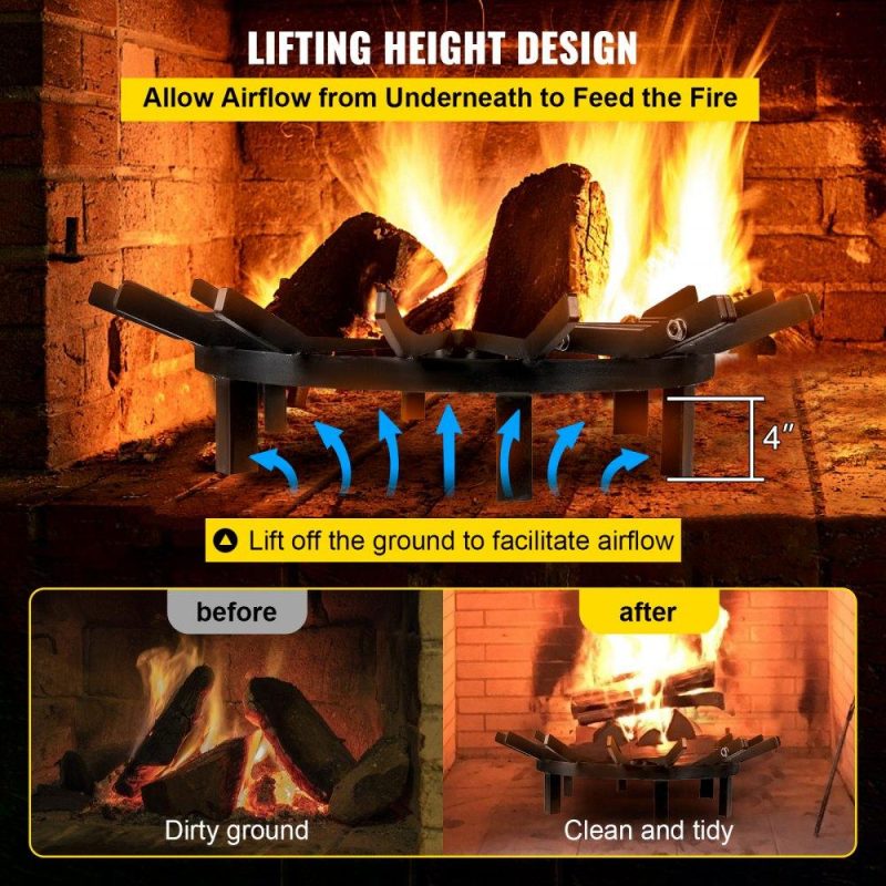 Patio Furniture & Accessories | 28in Fire Grate Log Grate ,Wagon Wheel Firewood Grates 16 Iron Bars, Fireplace Grates Burning Rack Holder 6 Legs for Indoor Chimney, Hearth Wood Stove and Outdoor Camping Fire Pit Lawn & Garden Patio Furniture & Accessories