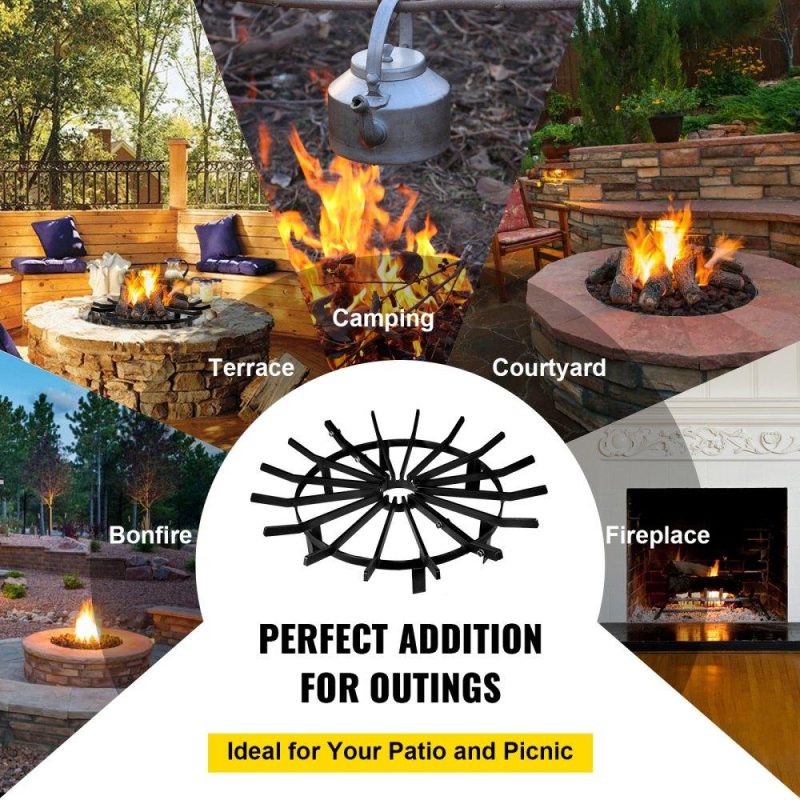 Patio Furniture & Accessories | 28in Fire Grate Log Grate ,Wagon Wheel Firewood Grates 16 Iron Bars, Fireplace Grates Burning Rack Holder 6 Legs for Indoor Chimney, Hearth Wood Stove and Outdoor Camping Fire Pit Lawn & Garden Patio Furniture & Accessories