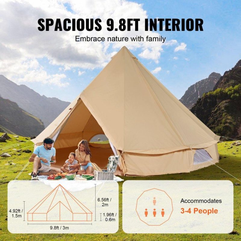 Patio Furniture & Accessories | 3-5 Person Canvas Glamping Bell Tent, Breathable Waterproof Yurt Tent with Stove Jack and Detachable Side Wall for Family Camping, 10’x 10’x98″(Diameter 3M) Lawn & Garden Patio Furniture & Accessories