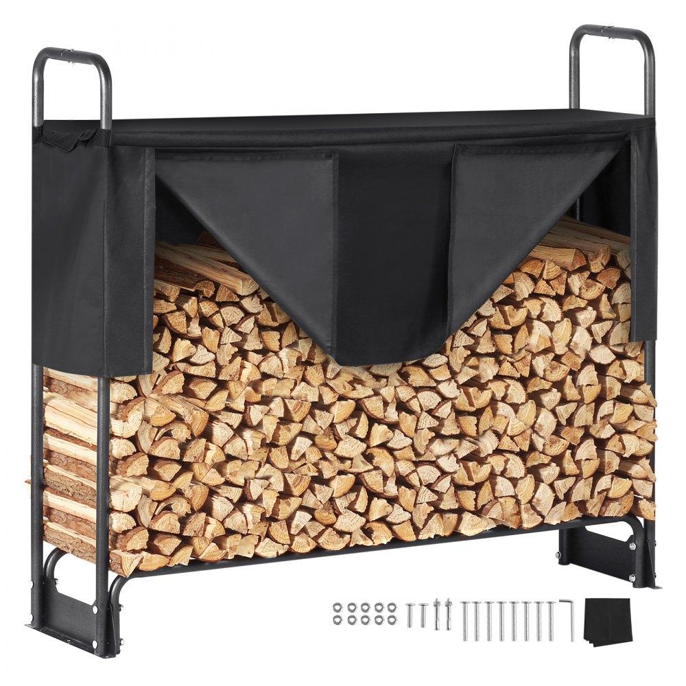 Patio Furniture & Accessories | 4.3FT Outdoor Firewood Rack with Cover, 52×14.2×46.1 in, Heavy Duty Firewood Holder & 600D Oxford Waterproof Cover for Fireplace, Patio, Indoor/Outdoor Log Storage Rack for 1/4 Cord of Firewood Lawn & Garden Patio Furniture & Accessories