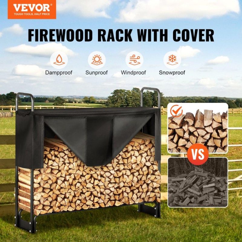 Patio Furniture & Accessories | 4.3FT Outdoor Firewood Rack with Cover, 52×14.2×46.1 in, Heavy Duty Firewood Holder & 600D Oxford Waterproof Cover for Fireplace, Patio, Indoor/Outdoor Log Storage Rack for 1/4 Cord of Firewood Lawn & Garden Patio Furniture & Accessories