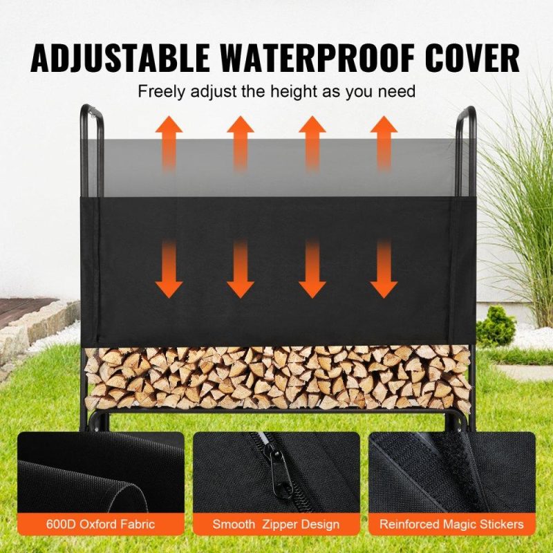 Patio Furniture & Accessories | 4.3FT Outdoor Firewood Rack with Cover, 52×14.2×46.1 in, Heavy Duty Firewood Holder & 600D Oxford Waterproof Cover for Fireplace, Patio, Indoor/Outdoor Log Storage Rack for 1/4 Cord of Firewood Lawn & Garden Patio Furniture & Accessories