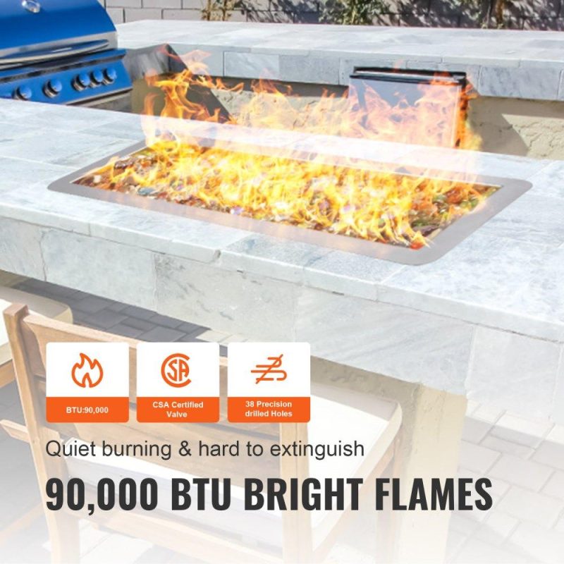 Patio Furniture & Accessories | 6 x 18 inch Drop-in Fire Pit Pan, Rectangular Stainless Steel Fire Pit Burner, Natural & Propane Gas Fire Pan H-Burner 90,000 BTU for Indoor or Outdoor Use Lawn & Garden Patio Furniture & Accessories